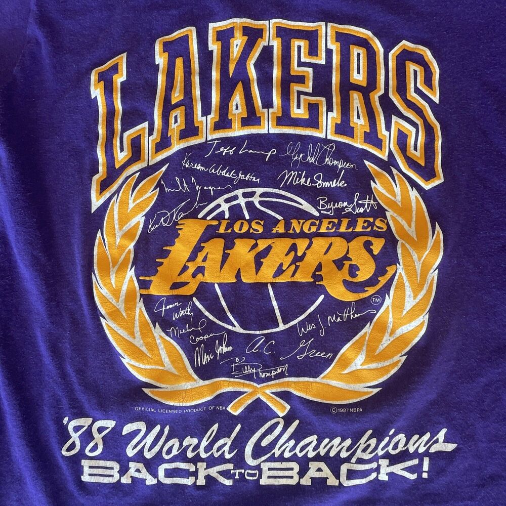 Vintage Los Angeles Lakers 88 World Champions Single Stitch T Shirt; Men’s Sz S